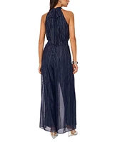 Vince Camuto Women's Shine-Stripe Halter Wide-Leg Smocked-Waist Jumpsuit