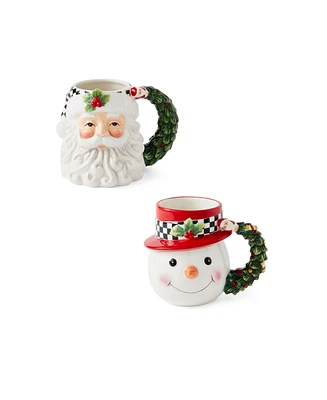 Spode Christmas Tree Figural Santa Snowman Mugs, Set of 2