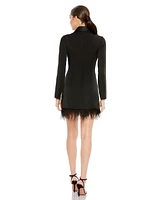 Mac Duggal Women's Ieena Feathered Trim Tuxedo Dress