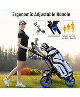 Gymax 4 Wheels Folding Golf Push Cart W/ Adjustable Handle Foot Brake