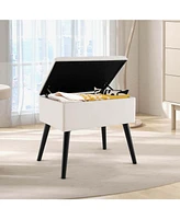 Costway 2 Pcs Velvet Vanity Stool Ottoman with Storage Solid Wood Legs Flip-Up Top