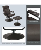 Gouun 360 Pvc Leather Swivel Recliner Chair with Ottoman