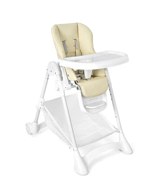 Gouun Baby Convertible Folding Adjustable High Chair with Wheel Tray Storage Basket