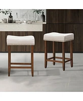 Gouun Set of 2 Nailhead Saddle Bar Stools 24 Inch Height