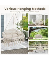 Gouun Hand-Woven Rope Hanging Chair with Thick Cushion and Folding Metal Frame