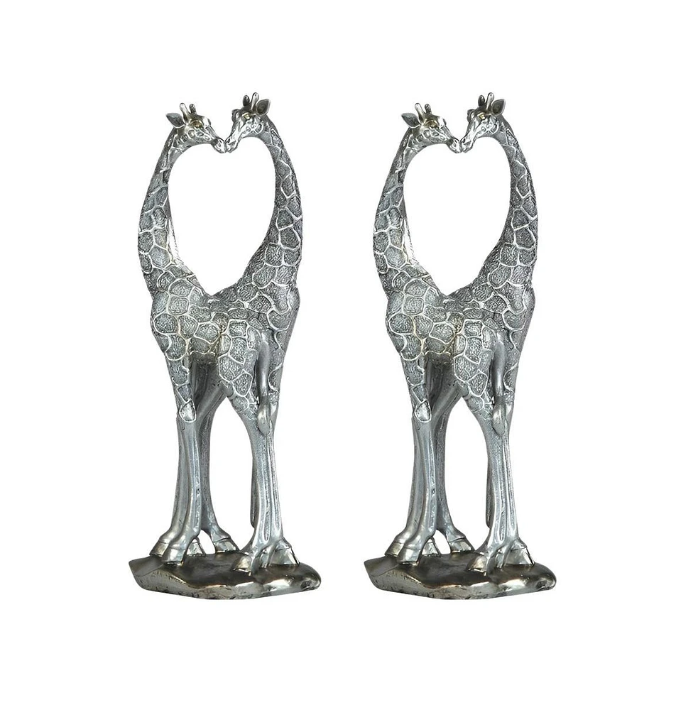 Fc Design "2-pc Gift Set" 12"H Silver Giraffe Couple with Heart Shaped Figurine Statue Ornament Home Room Office Decor and Perfect Gift Ideas for Hous