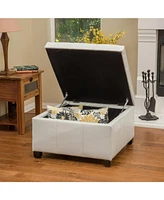 The Pop Home Faux Leather Square Storage Ottoman Bench for Living Room, Bedroom, or Entryway-The