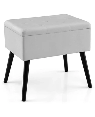 Costway Velvet Vanity Stool Ottoman with Storage Solid Wood Legs Flip-Up Top for Entryway