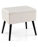 Costway Velvet Vanity Stool Ottoman with Storage Solid Wood Legs Flip-Up Top for Entryway