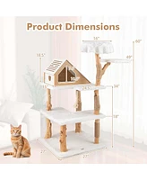 Costway 60" Tall Solid Wood Cat Tree with 2 Perches Condo Jute Scratching Posts Sisal Rope