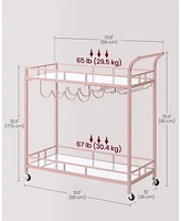 Slickblue Home Bar Serving Cart with 2 Mirrored Shelves, Wine Holders, Glass Holders, for Kitchen
