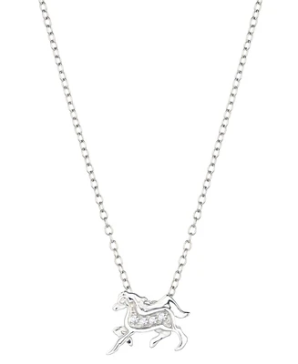 Cubic Zirconia Galloping Horse 18" Pendant Necklace in Sterling Silver