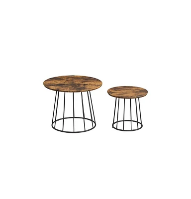 Slickblue Round Coffee Tables Set of 2 – Modern Circle Side Tables with Steel Frame, Rustic Brown for Living Room & Bedroom