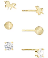 Cubic Zirconia, Bead & Horse 3-Pc. Set Stud Earrings (7/8 ct. t.w.) 14k Gold Over Sterling Silver (also Silver)