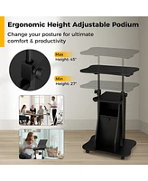 Gouun Adjustable Mobile Standing Desk Cart with Tilt Desktop and Cabinet