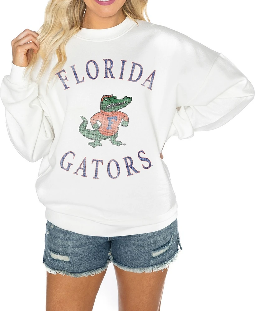 Gameday Couture Women's White Florida Gators Good Vibes Premium Fleece Drop Shoulder Pullover Sweatshirt