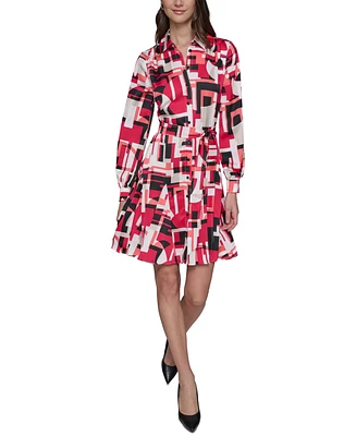 Karl Lagerfeld Paris Women's Printed Belted Shirtdress