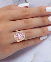 Pink & White Double Halo Scallop Edge Ring 14k Rose Gold-Plated Sterling Silver