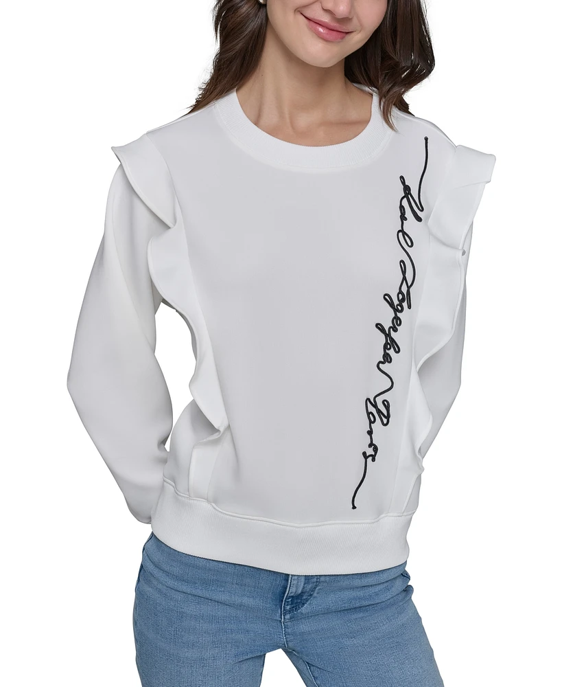 Karl Lagerfeld Paris Women's Ruffle Logo Crewneck Sweatshirt