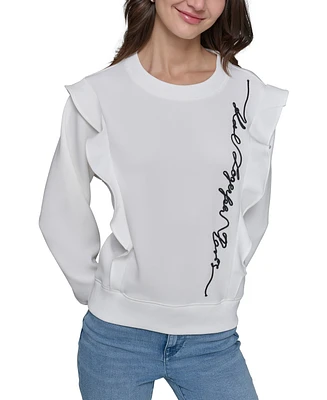 Karl Lagerfeld Paris Women's Ruffle Logo Crewneck Sweatshirt