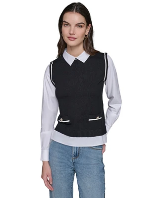 Karl Lagerfeld Paris Women's Layered-Look Sweater