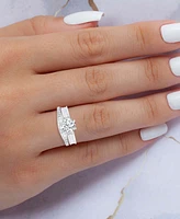 Cubic Zirconia Round & Baguette Bridal Set Sterling Silver