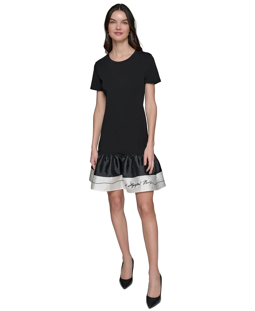 Karl Lagerfeld Paris Women's Ruffled-Hem Embroidered-Script T-Shirt Dress