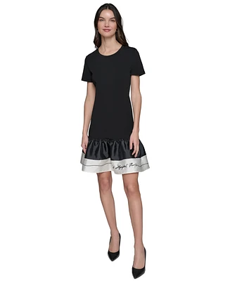 Karl Lagerfeld Paris Women's Ruffled-Hem Embroidered-Script T-Shirt Dress