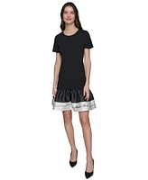 Karl Lagerfeld Paris Women's Ruffled-Hem Embroidered-Script T-Shirt Dress