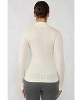 Jennie Liu Women's Tissue Weight Cashmere Silk Rib-knit Johnny Collar Polo Sweater