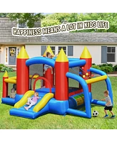 Gymax Inflatable Bounce House Slide Jumping Castle Soccer Goal Ball Pit Without Blower