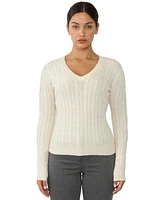 Jennie Liu Women's 100% Cashmere V-Neck Sweater | Chuncky Cable-knit Sweaters