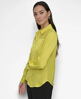 Dkny Petite Chiffon Yoke Button-Front Shirt