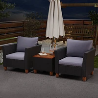 Costway 3 Pcs Patio Rattan Furniture Set Cushioned Sofa Storage Table with Wood Top