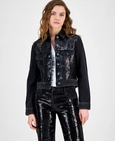 Guess Women's Clara Sequin-Front Denim Trucker Jacket