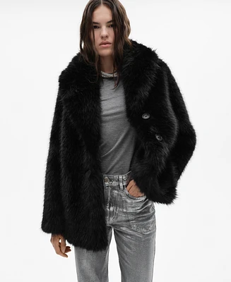 Mango Women's Fur-Effect Lapels Coat