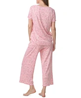 Tommy Hilfiger Women's 2-Pc. Short-Sleeve T-Shirt & Wide-Leg Cropped Pants Pajama Set