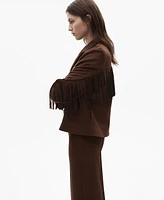 Mango Women's Leather-Effect Fringed Jacket