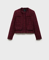 Mango Women's Frayed Ends Tweed Jacket