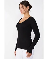 Jennie Liu Women's 100% Cashmere V-Neck Sweater | Ribbed Tissue Weight Sweaters