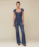 Avec Les Filles Women's Sweetheart-Neck Corset Zip-Up Jumpsuit