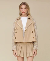 Avec Les Filles Women's Cropped Combo Trench Jacket