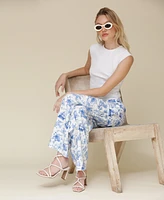 Avec Les Filles Women's Oceanic-Print Wide-Leg Cargo Pants