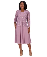 Jessica Howard Petite Lace Jacket & Chiffon Midi Dress Set