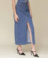 Avec Les Filles Women's Denim Front-Slit Maxi Skirt