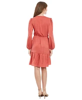 London Times Petite Smocked-Waist Ruffled-Hem Dress