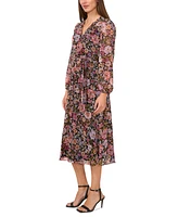 Msk Petite Floral-Print Faux-Wrap Blouson-Sleeve Dress