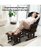 Gymax Glider and Ottoman Cushion Set Wood Baby Nursery Rocking Chair