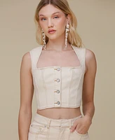 Avec Les Filles Women's Square-Neck Corset Sleeveless Top