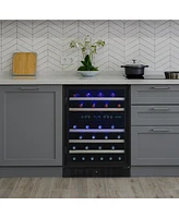 Newair 24-inch 46 Bottle Wine Cooler Refrigerator, Built-in Dual Zone Wine Fridge in Black Stainless Steel, Quiet Operation with Beechwood Shelves